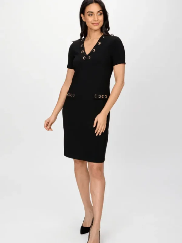 Joseph Ribkoff Dresses | Gifts Under £250^Black Silky Knit Shift Dress With Eyelets 241012 Col 11