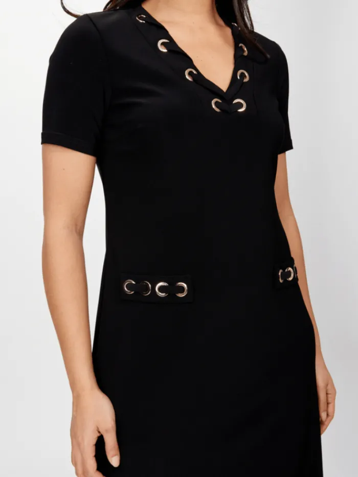 joseph_ribkoff_black_silk_1-1.webp Joseph Ribkoff Dresses | Gifts Under £250^Black Silky Knit Shift Dress With Eyelets 241012 Col 11