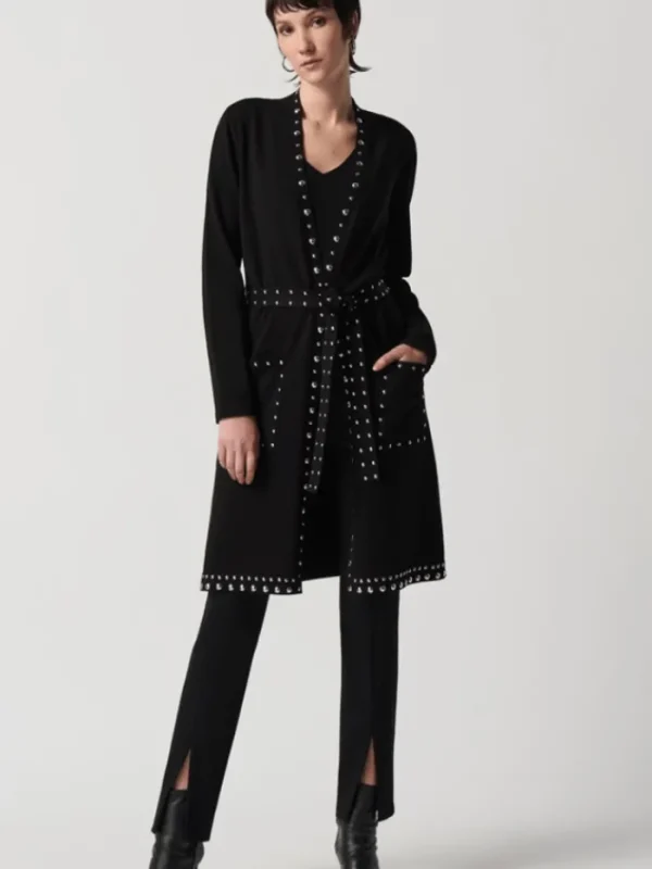 Joseph Ribkoff Coats And Jackets | Knitwear^Black Sweater Knit Coat With V-Shape Neckline 234919 Co