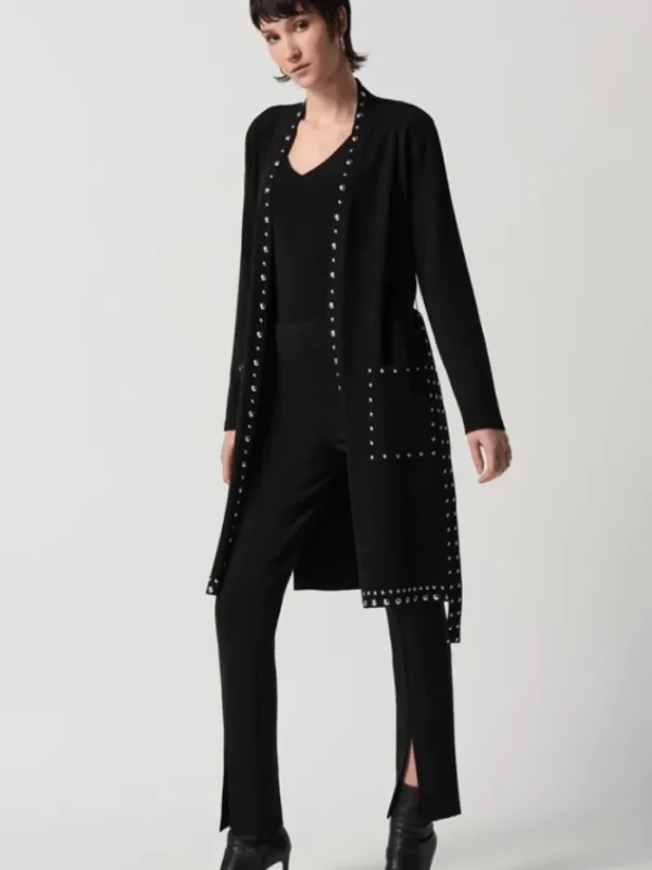 Joseph Ribkoff Coats And Jackets | Knitwear^Black Sweater Knit Coat With V-Shape Neckline 234919 Co