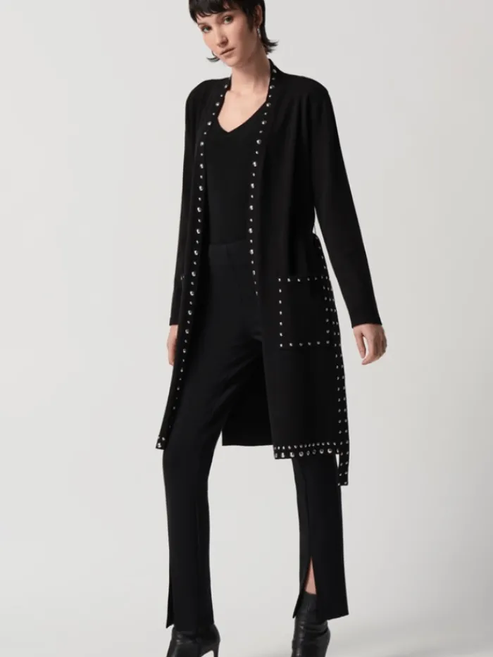 joseph_ribkoff_black_swea_1.webp Joseph Ribkoff Coats And Jackets | Knitwear^Black Sweater Knit Coat With V-Shape Neckline 234919 Co