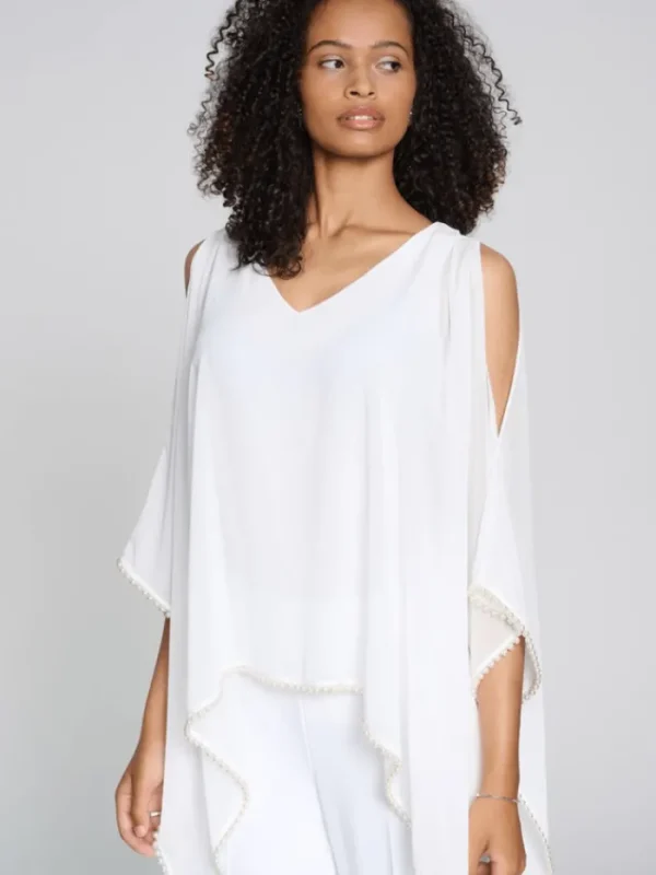 Joseph Ribkoff Party Wear | Tops^Chiffon and Silky Knit Poncho Top In Vanilla 241715 Col