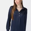 Joseph Ribkoff Tops | Gifts Under £250^Long Sleeve Satin Shirt In Midnight Blue 241242 Col 216