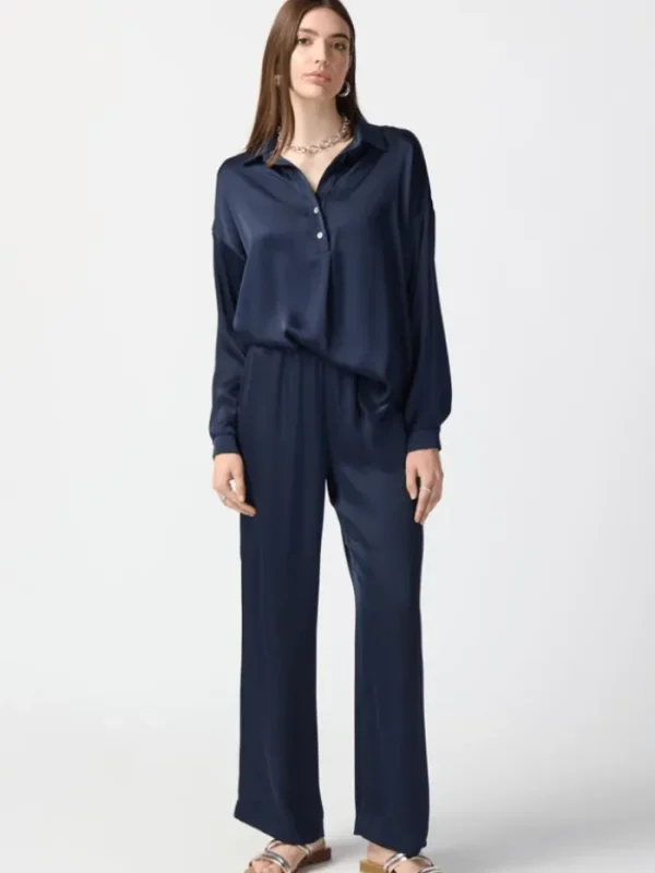 Joseph Ribkoff Tops | Gifts Under £250^Long Sleeve Satin Shirt In Midnight Blue 241242 Col 216