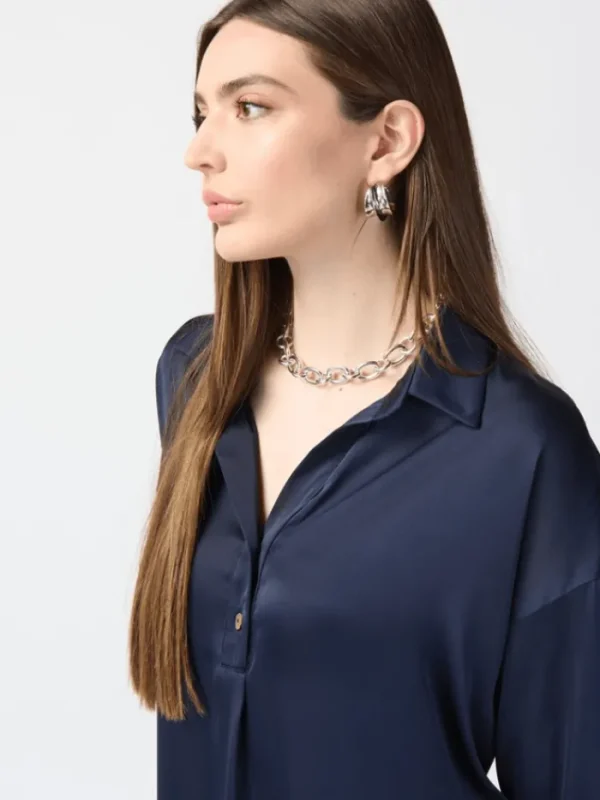 Joseph Ribkoff Tops | Gifts Under £250^Long Sleeve Satin Shirt In Midnight Blue 241242 Col 216
