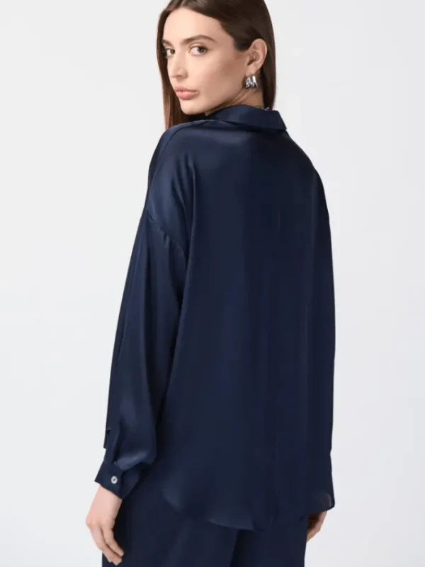 Joseph Ribkoff Tops | Gifts Under £250^Long Sleeve Satin Shirt In Midnight Blue 241242 Col 216