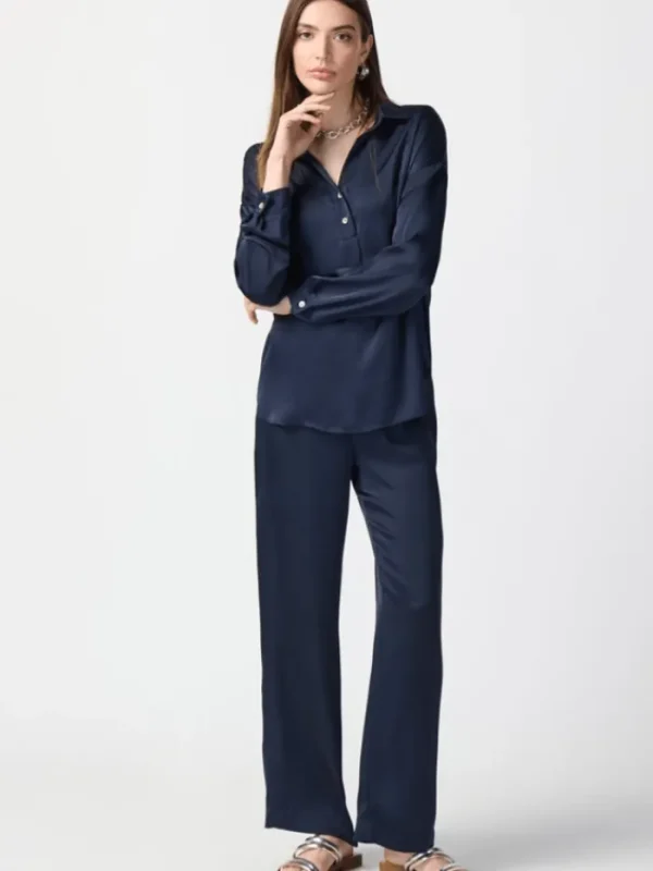 Joseph Ribkoff Tops | Gifts Under £250^Long Sleeve Satin Shirt In Midnight Blue 241242 Col 216