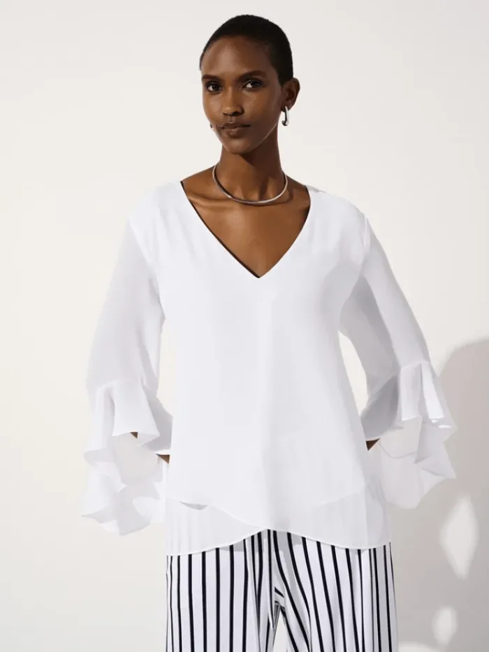joseph_ribkoff_off_white__0.webp Joseph Ribkoff Tops | Gifts Under £250^Off White Georgette Top With Ruffled Sleeves 241283 Col
