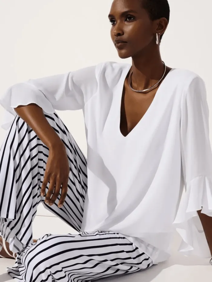joseph_ribkoff_off_white__1.webp Joseph Ribkoff Tops | Gifts Under £250^Off White Georgette Top With Ruffled Sleeves 241283 Col