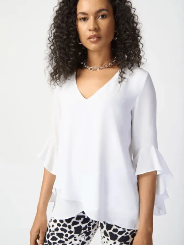 Joseph Ribkoff Tops | Gifts Under £250^Off White Georgette Top With Ruffled Sleeves 241283 Col