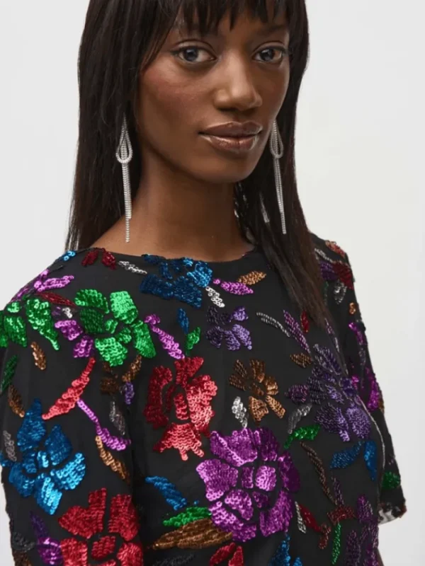 Joseph Ribkoff Dresses | Party Wear^Sequined Mesh Floral Print Sheath Dress 244180 Col 178