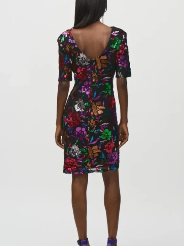 Joseph Ribkoff Dresses | Party Wear^Sequined Mesh Floral Print Sheath Dress 244180 Col 178
