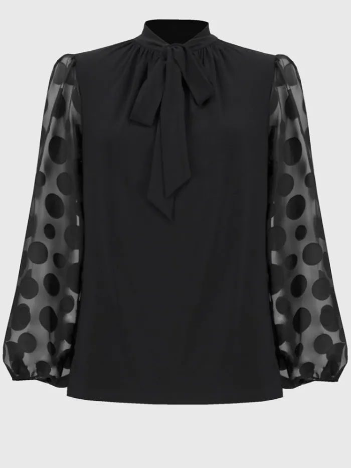 joseph_ribkoff_silky_knit_0-5.webp Joseph Ribkoff Tops | Gifts Under £250^Silky Knit Top With Dot Burnout Sleeves 244019 Col 11
