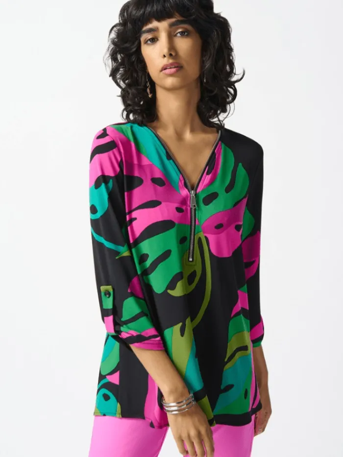 joseph_ribkoff_silky_knit_0-9.webp Joseph Ribkoff Tops | Gifts Under £250^Silky Knit Tropical Print Tunic 242232 Col 178