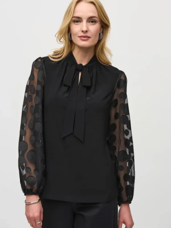 Joseph Ribkoff Tops | Gifts Under £250^Silky Knit Top With Dot Burnout Sleeves 244019 Col 11