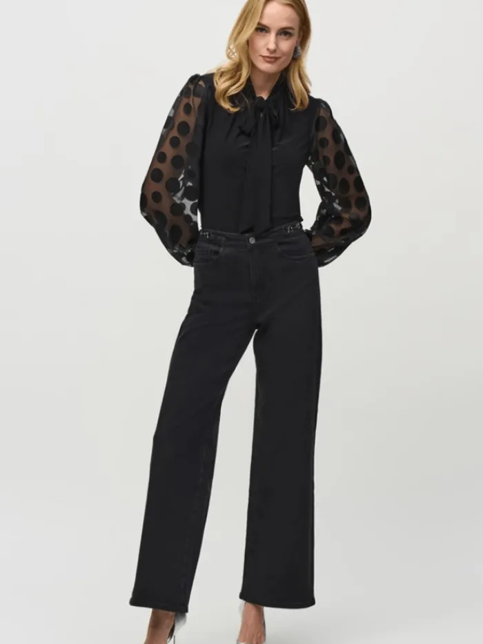 joseph_ribkoff_silky_knit_2-5.webp Joseph Ribkoff Tops | Gifts Under £250^Silky Knit Top With Dot Burnout Sleeves 244019 Col 11