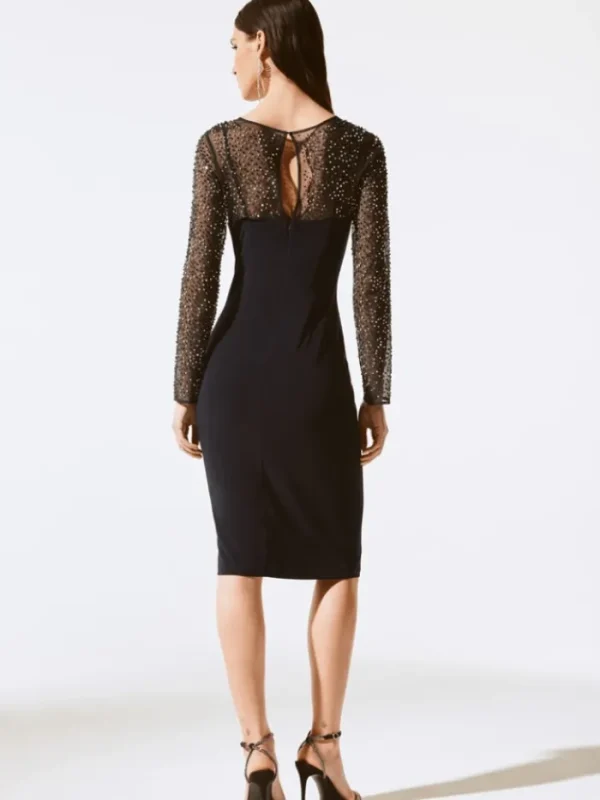 Joseph Ribkoff Party Wear | Dresses^Silky Knit And Mesh Sheath Black Dress 243730 Col 11