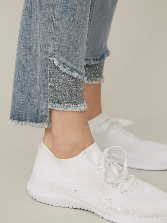 joseph_ribkoff_t_blue_den_1.webp Joseph Ribkoff Gifts Under £100^T Blue Denim Diamante Hem Jeans 221944 156
