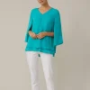 Joseph Ribkoff Tops | Gifts Under £100^T Blue V-neck Pleated Top Style 221362 3850