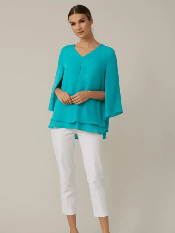 Joseph Ribkoff Tops | Gifts Under £100^T Blue V-neck Pleated Top Style 221362 3850