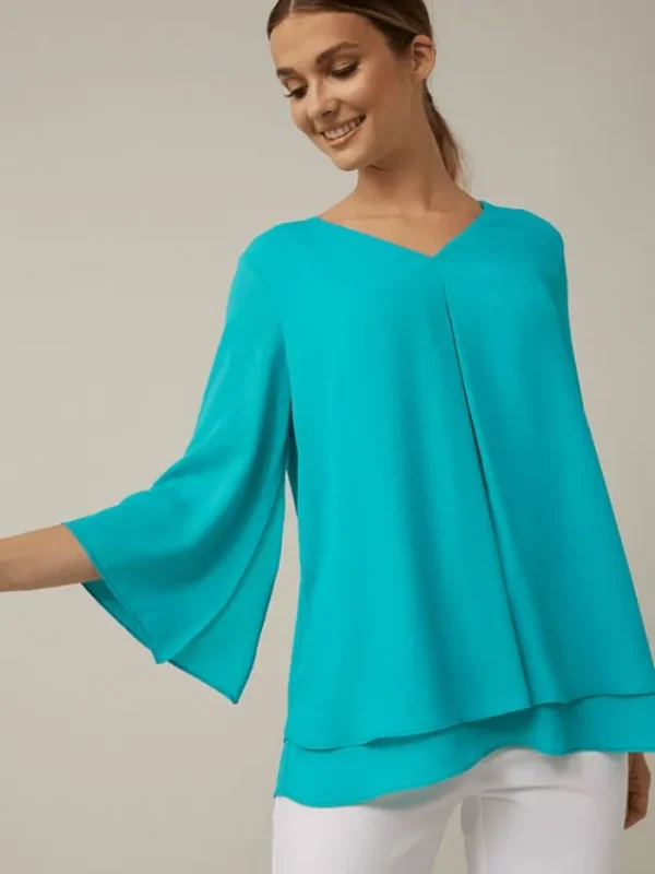 Joseph Ribkoff Tops | Gifts Under £100^T Blue V-neck Pleated Top Style 221362 3850