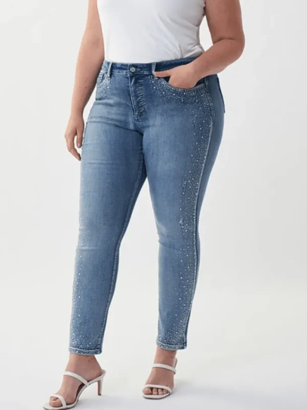 Joseph Ribkoff Gifts Under £100^T Light Blue Denim Sparkle Rhinstone Jeans 222921 3303