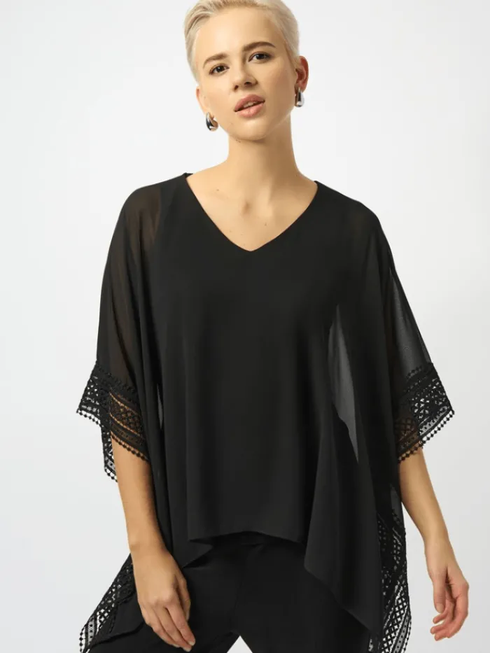 joseph_ribkoff_womens_bla_0.webp Joseph Ribkoff Tops | Luxury Gifts^Women's Black Chiffon And Silky Knit Poncho Top 251095