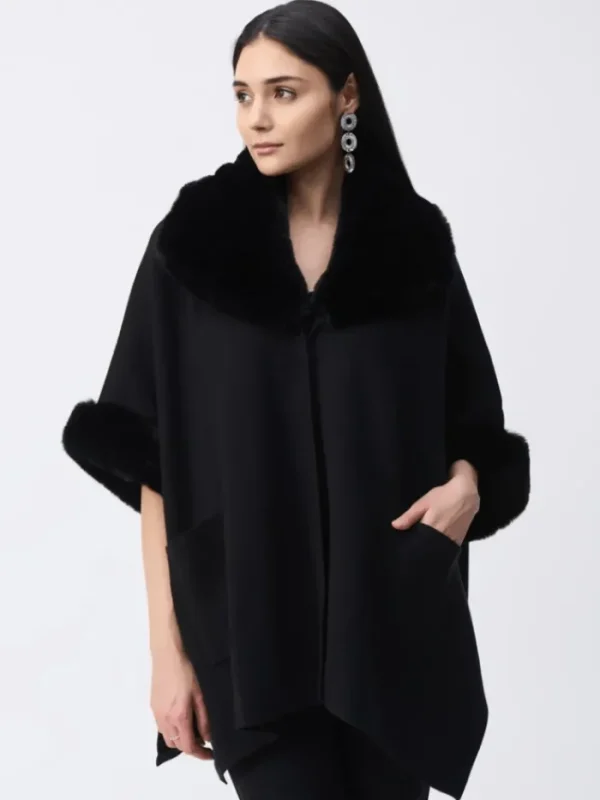 Joseph Ribkoff Faux Fur Edit | Coats And Jackets^Women's Brushed Jacquard Cape In Black 243930 Col 11
