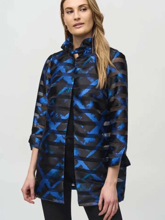 joseph_ribkoff_womens_sat_1.webp Joseph Ribkoff Coats And Jackets | Party Wear^Women's Satin and Organza Plaid Jacket 244198 Col 178