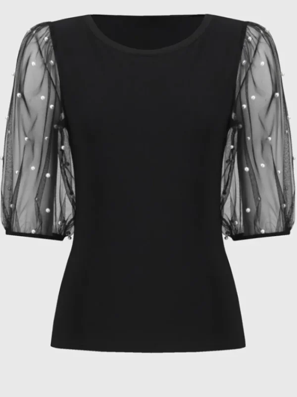 Joseph Ribkoff Party Wear | Tops^Women's Silky Knit Top With Embellished Mesh Sleeves 24