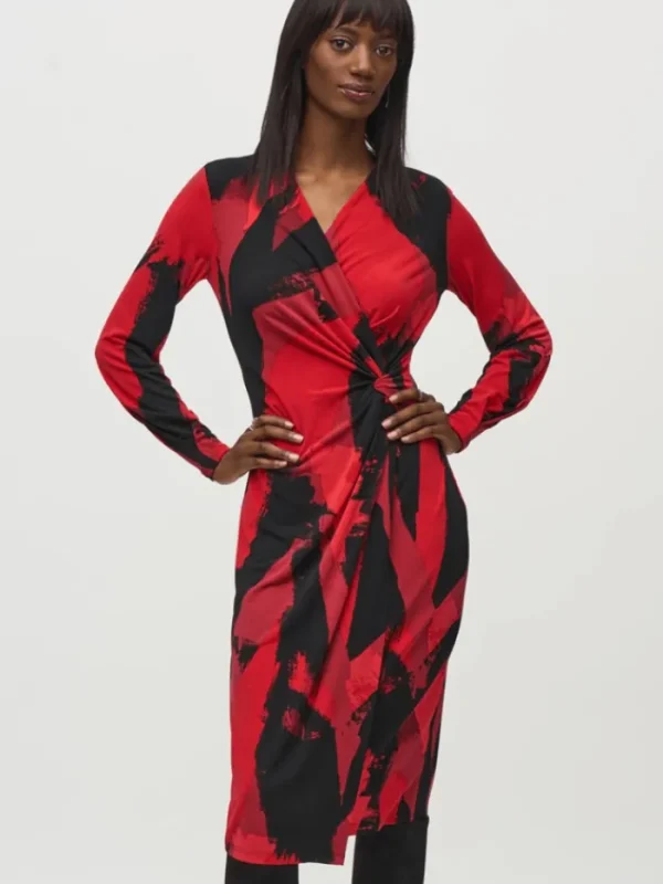 Joseph Ribkoff Dresses | Party Wear^Women's Silky Knit Abstract Print Wrap Dress 244238 Col