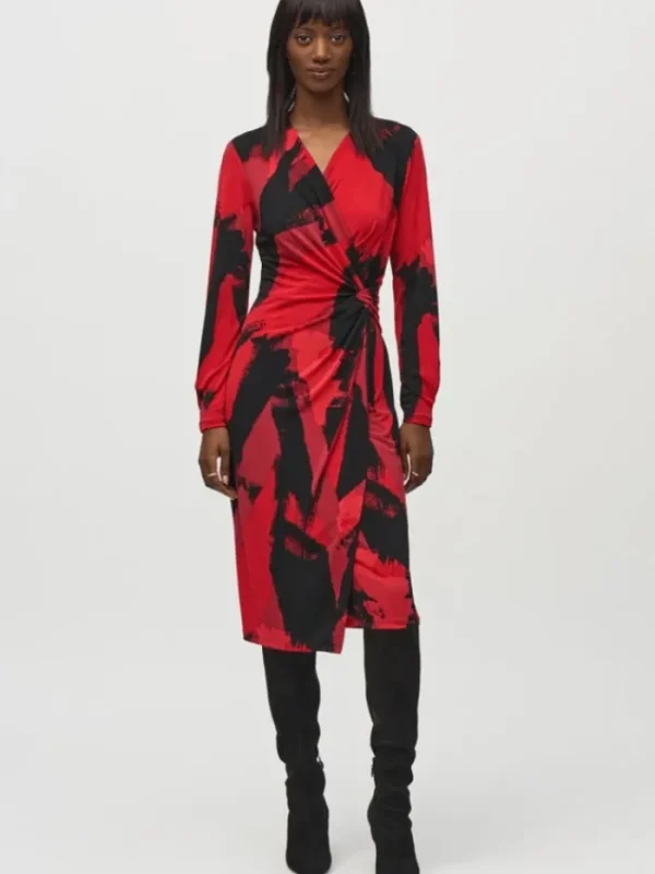 Joseph Ribkoff Dresses | Party Wear^Women's Silky Knit Abstract Print Wrap Dress 244238 Col