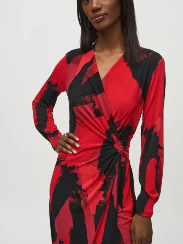 Joseph Ribkoff Dresses | Party Wear^Women's Silky Knit Abstract Print Wrap Dress 244238 Col