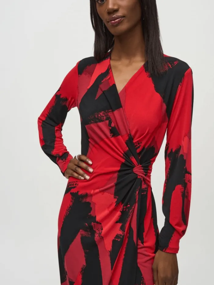 joseph_ribkoff_womens_sil_3-2.webp Joseph Ribkoff Dresses | Party Wear^Women's Silky Knit Abstract Print Wrap Dress 244238 Col
