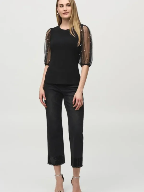 Joseph Ribkoff Party Wear | Tops^Women's Silky Knit Top With Embellished Mesh Sleeves 24