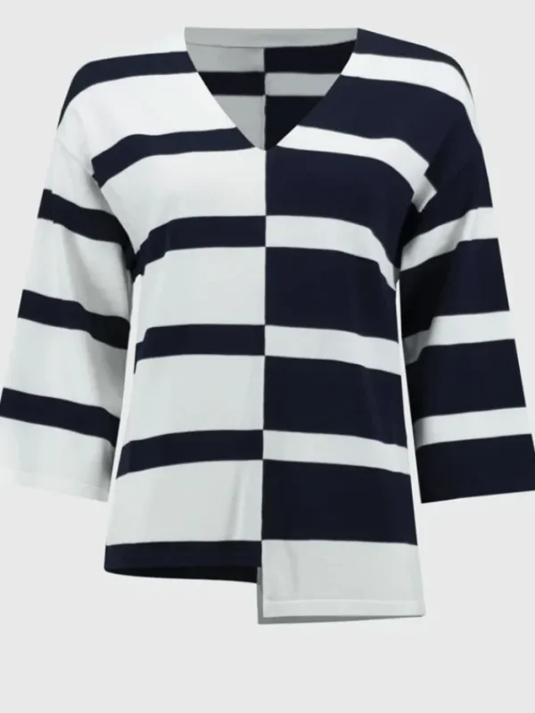 Joseph Ribkoff Knitwear | Gifts Under £250^Women's Striped Sweater Knit V Neck Jumper 251914 Col 2