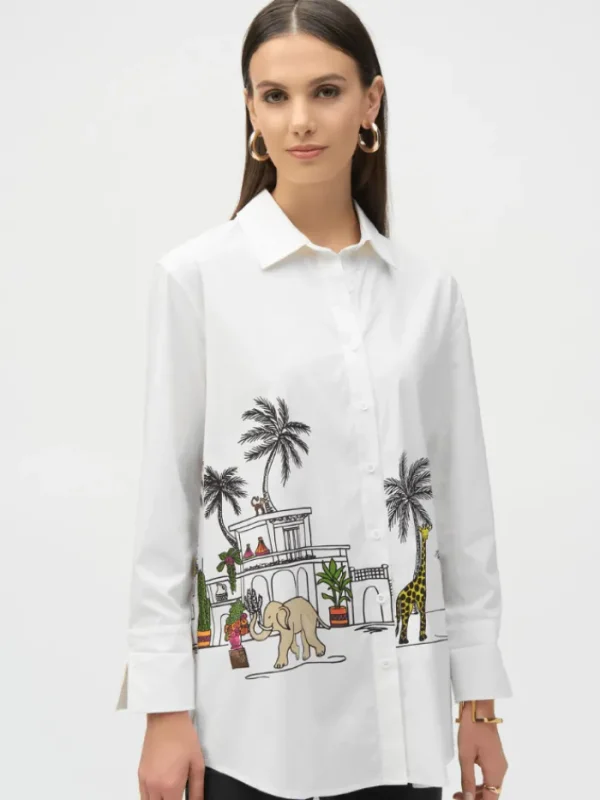 Joseph Ribkoff Tops | Gifts Under £250^Women's Stretch Poplin Conversational Print Blouse 2529