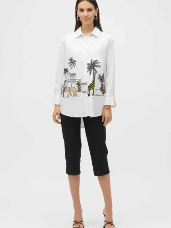 Joseph Ribkoff Tops | Gifts Under £250^Women's Stretch Poplin Conversational Print Blouse 2529