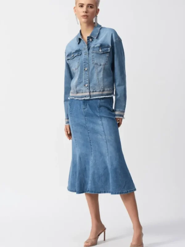 Joseph Ribkoff Coats And Jackets | Denim^Women's Stretch Denim Jacket With Embroidery 251953 Col