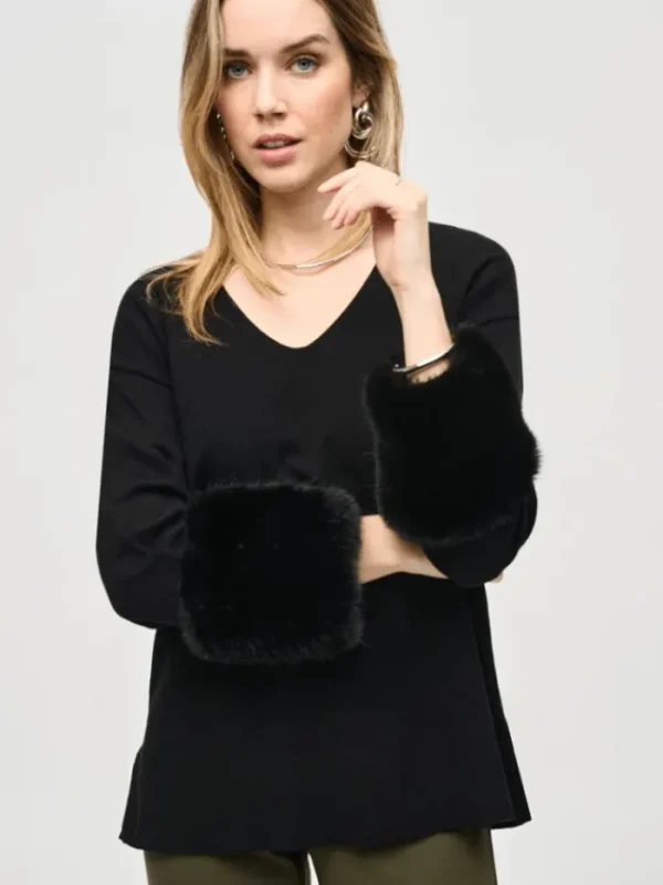 Joseph Ribkoff Knitwear | Gifts Under £250^Women's Sweater Knit Tunic With Furry Cuffs 243955 Col