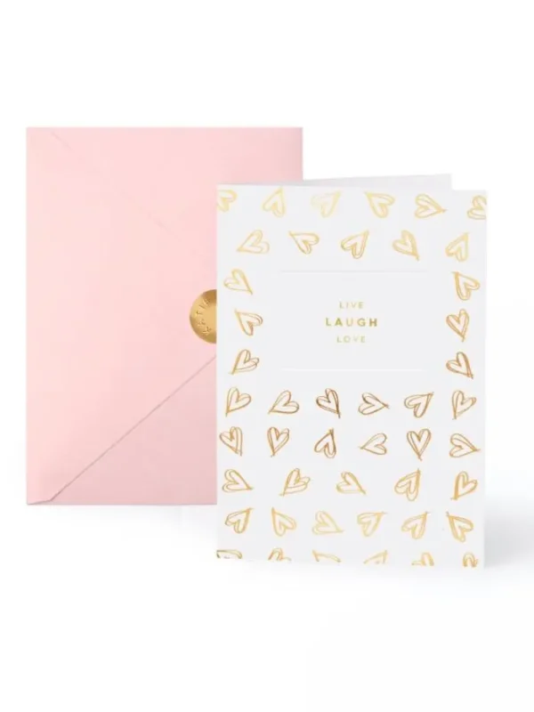 Katie Loxton Gift Sale | Cards And Printed Frames^T Live Laugh Love Greetings Card With Gold Hearts KLGC069