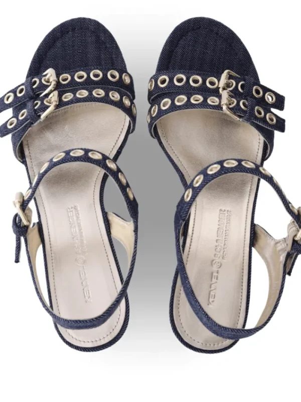 Kennel u0026 Schmenger Footwear | Footwear^Kennel & Schmenger Women's LEONIE Denim Heeled Sandals With Golden Det