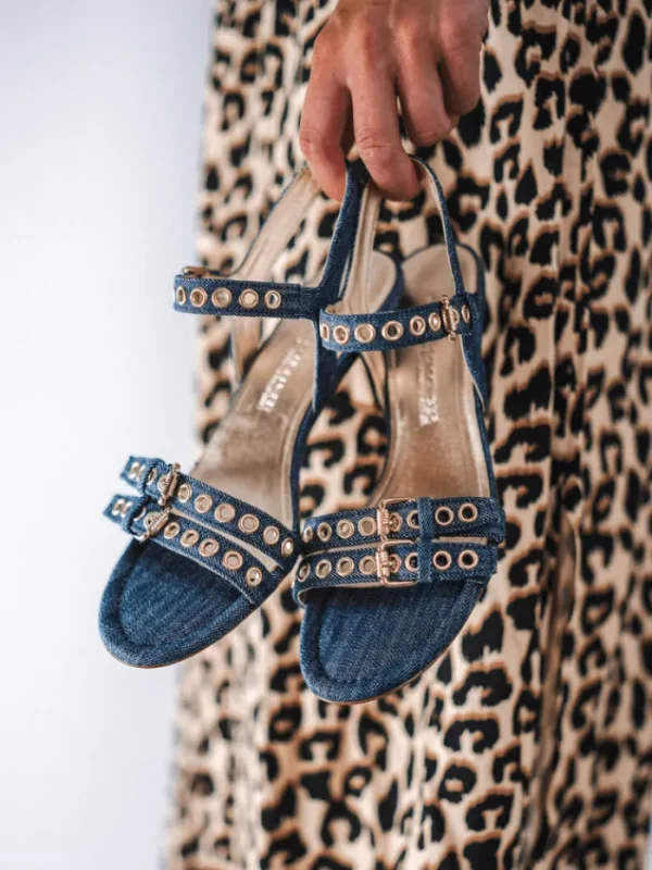 Kennel u0026 Schmenger Footwear | Footwear^Kennel & Schmenger Women's LEONIE Denim Heeled Sandals With Golden Det
