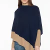 KINROSS Knitwear | Loungewear^Cashmere Contrast Trim Poncho In Navy And Camel LFAC4-264