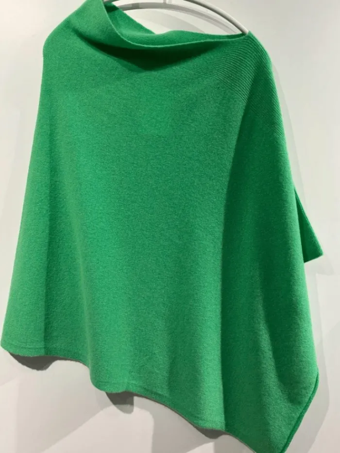 kinross_cashmere_fresh_gr_1.webp KINROSS Knitwear | Loungewear^Cashmere Fresh Green Rib Detail Poncho LRAC3-240