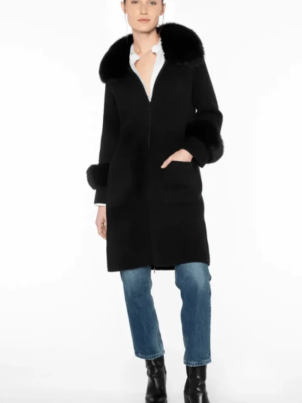 KINROSS Knitwear | Loungewear^Cashmere Furry Trim Long Zip Cardigan In Black LFSJ4-186