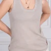 KINROSS Knitwear^Cashmere Linen Rib Tank Flax Taupe LSSL3-182