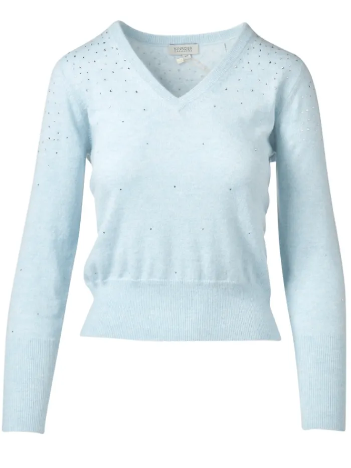 kinross_cashmere_womens_c_0-1.webp KINROSS Knitwear | Luxury Gifts^Cashmere Women's Crystal Vee Jumper In Blue LRSC4-104 Surf