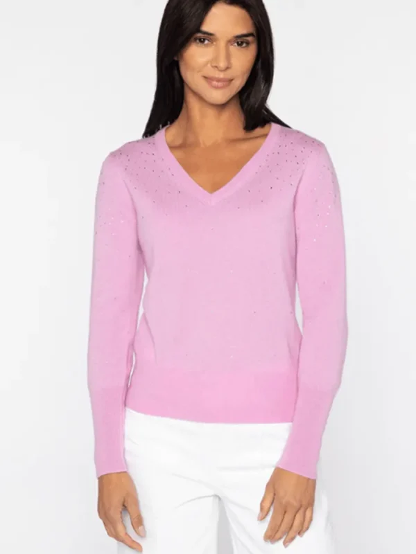 KINROSS Knitwear | Luxury Gifts^Cashmere Women's Crystal Vee Jumper In Pink LRSC4-104 Freesia