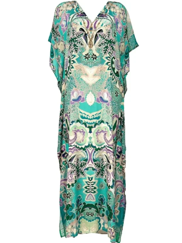 Lindsey Brown Resortwear Beachwear | Luxury Gifts^Lindsey Brown Bora Bora Aqua Print Maxi Kaftan With Crystals